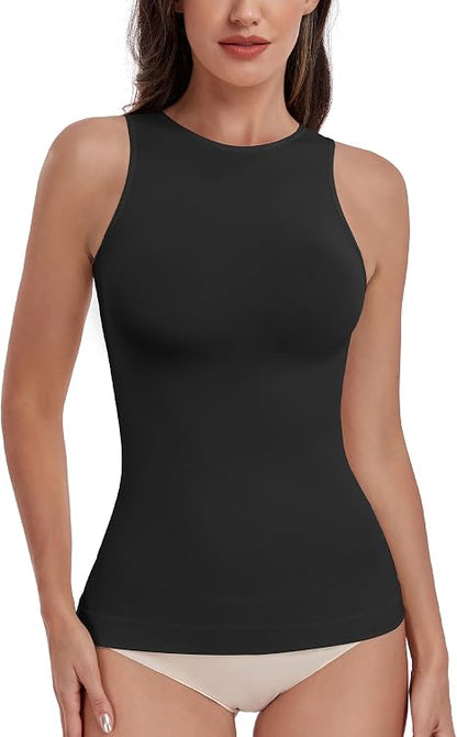 Women's Black High Halter Neck Compression Tank Top