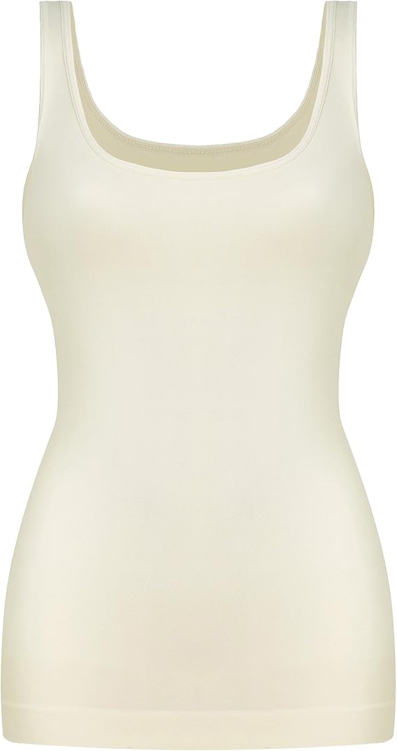 Women's Beige Scoop Neck Compression Tank Top