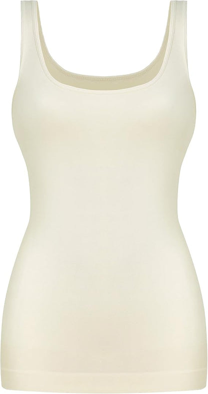 Women's Beige Scoop Neck Compression Tank Top