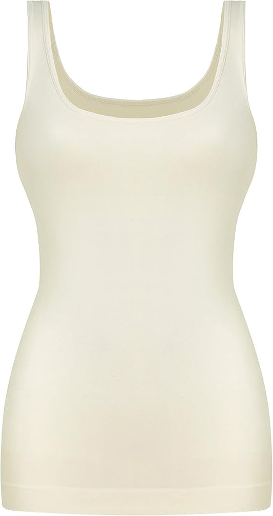 Women's Beige Scoop Neck Compression Tank Top