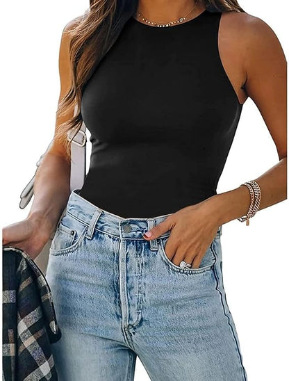 Women's Black High Halter Neck Compression Tank Top