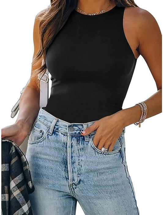 Women's Black High Halter Neck Compression Tank Top