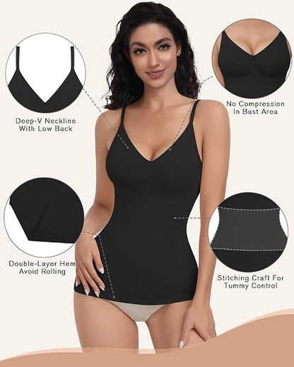 Women's Black V-Neck Compression Tank Top