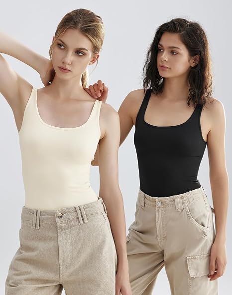 Women's Beige Scoop Neck Compression Tank Top