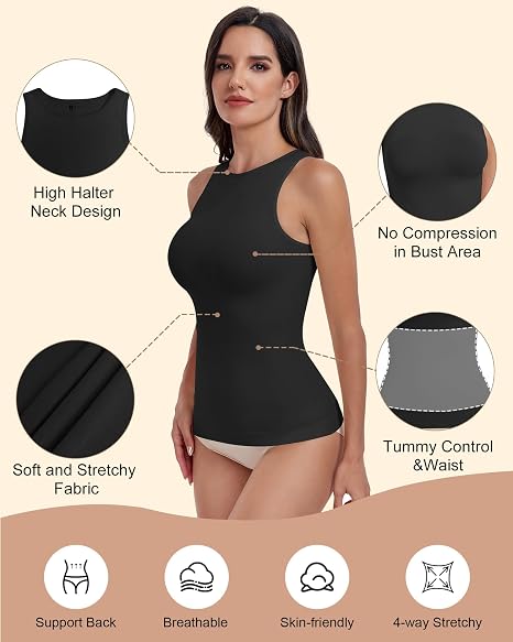 Women's Black High Halter Neck Compression Tank Top