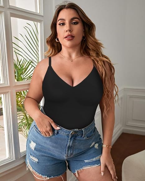 Women's Black V-Neck Compression Tank Top